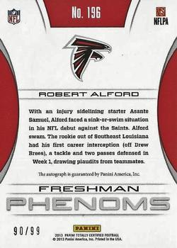 2013 Panini Totally Certified - Totally Red #196 Robert Alford Back
