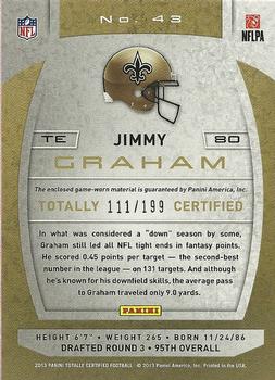 2013 Panini Totally Certified - Totally Red Materials #43 Jimmy Graham Back