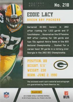 2013 Panini Totally Certified - Totally Red Signatures #218 Eddie Lacy Back