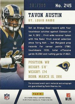 2013 Panini Totally Certified - Totally Red Signatures #245 Tavon Austin Back