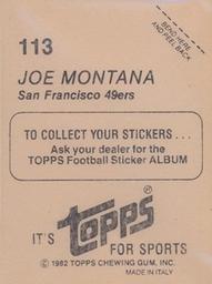 1982 Topps Stickers #113 Joe Montana Back