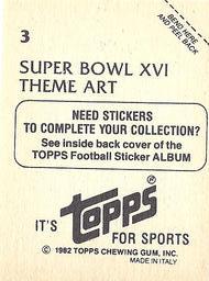 1982 Topps Stickers #3 Super Bowl XVI Theme Art Back