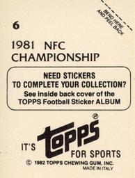 1982 Topps Stickers #6 1981 NFC Championship Back