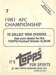1982 Topps Stickers #7 1981 AFC Championship Back