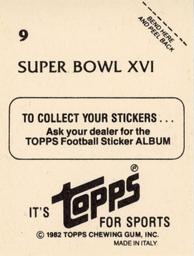 1982 Topps Stickers #9 Super Bowl XVI Back