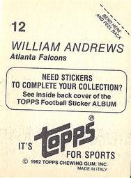 1982 Topps Stickers #12 William Andrews Back