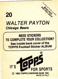 1982 Topps Stickers #20 Walter Payton Back