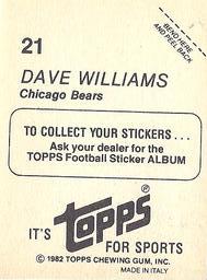 1982 Topps Stickers #21 Dave Williams Back