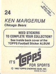 1982 Topps Stickers #24 Ken Margerum Back