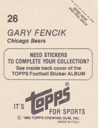 1982 Topps Stickers #26 Gary Fencik Back