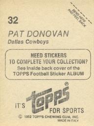 1982 Topps Stickers #32 Pat Donovan Back