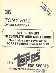 1982 Topps Stickers #36 Tony Hill Back