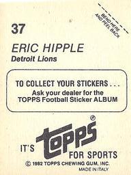 1982 Topps Stickers #37 Eric Hipple Back