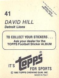 1982 Topps Stickers #41 David Hill Back