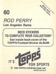 1982 Topps Stickers #60 Rod Perry Back