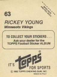1982 Topps Stickers #63 Rickey Young Back