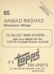 1982 Topps Stickers #65 Ahmad Rashad Back