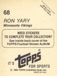 1982 Topps Stickers #68 Ron Yary Back
