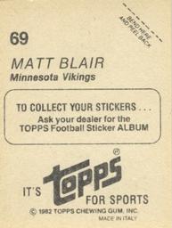 1982 Topps Stickers #69 Matt Blair Back