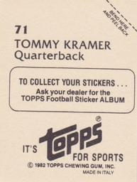 1982 Topps Stickers #71 Tommy Kramer Back