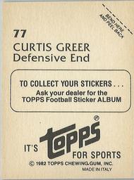 1982 Topps Stickers #77 Curtis Greer Back
