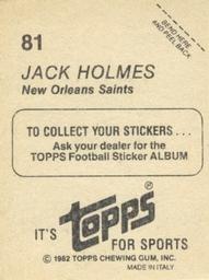 1982 Topps Stickers #81 Jack Holmes Back