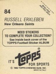 1982 Topps Stickers #84 Russell Erxleben Back