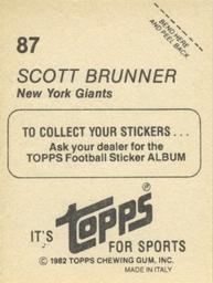 1982 Topps Stickers #87 Scott Brunner Back