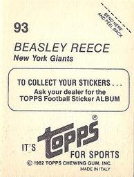 1982 Topps Stickers #93 Beasley Reece Back