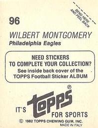 1982 Topps Stickers #96 Wilbert Montgomery Back
