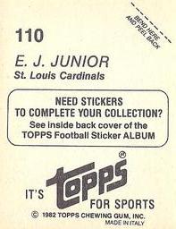 1982 Topps Stickers #110 E.J. Junior Back