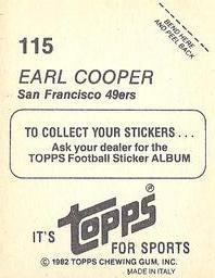 1982 Topps Stickers #115 Earl Cooper Back