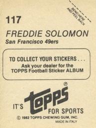 1982 Topps Stickers #117 Freddie Solomon Back