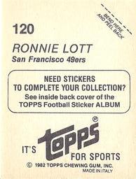 1982 Topps Stickers #120 Ronnie Lott Back