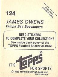 1982 Topps Stickers #124 James Owens Back