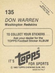 1982 Topps Stickers #135 Don Warren Back