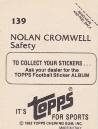 1982 Topps Stickers #139 Nolan Cromwell Back