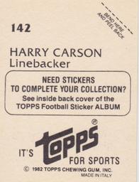 1982 Topps Stickers #142 Harry Carson Back