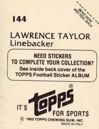 1982 Topps Stickers #144 Lawrence Taylor Back