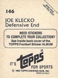 1982 Topps Stickers #146 Joe Klecko Back