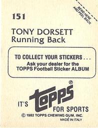 1982 Topps Stickers #151 Tony Dorsett Back