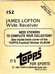 1982 Topps Stickers #152 James Lofton Back