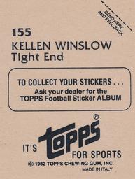 1982 Topps Stickers #155 Kellen Winslow Back