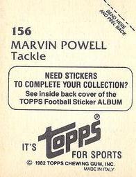1982 Topps Stickers #156 Marvin Powell Back