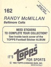 1982 Topps Stickers #162 Randy McMillan Back