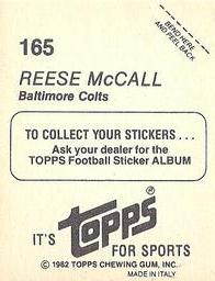 1982 Topps Stickers #165 Reese McCall Back