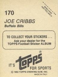 1982 Topps Stickers #170 Joe Cribbs Back