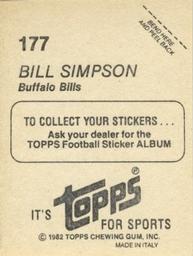 1982 Topps Stickers #177 Bill Simpson Back