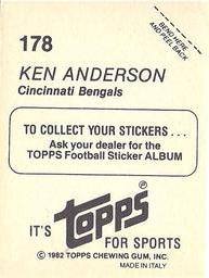 1982 Topps Stickers #178 Ken Anderson Back