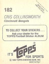 1982 Topps Stickers #182 Cris Collinsworth Back